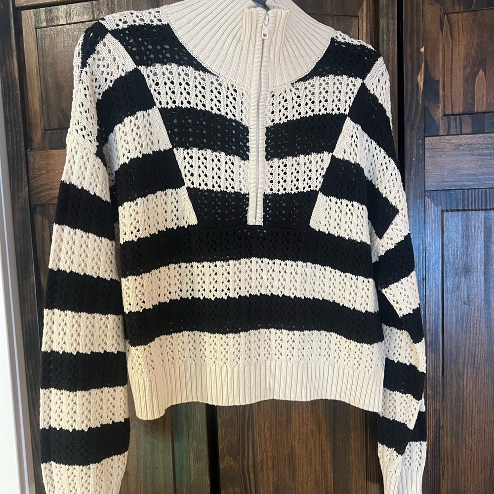 a new day Black and Cream Striped Turtleneck Sweater